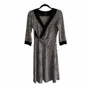 BCBGMAXAZRIA Printed Wrap Midi Dress Black White XS